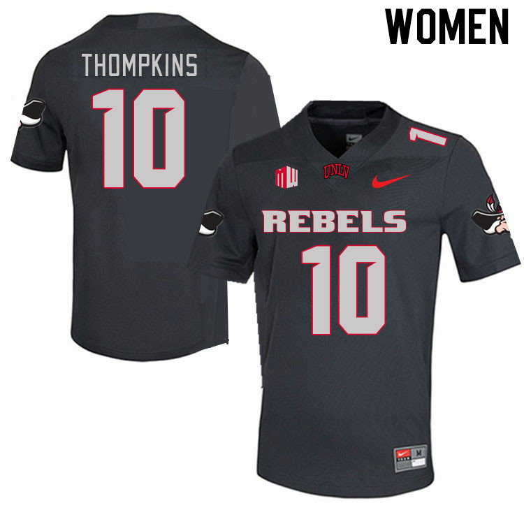 Women #10 Fred Thompkins UNLV Rebels 2023 College Football Jerseys Stitched-Charcoal - Click Image to Close